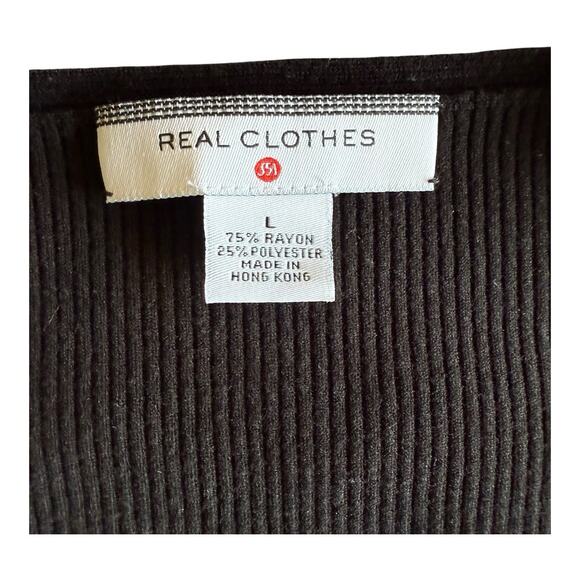 Real Clothes Saks Fifth Avenue Black Knit Cardigan Sweater Ribbed Stripe Large - Picture 4 of 7